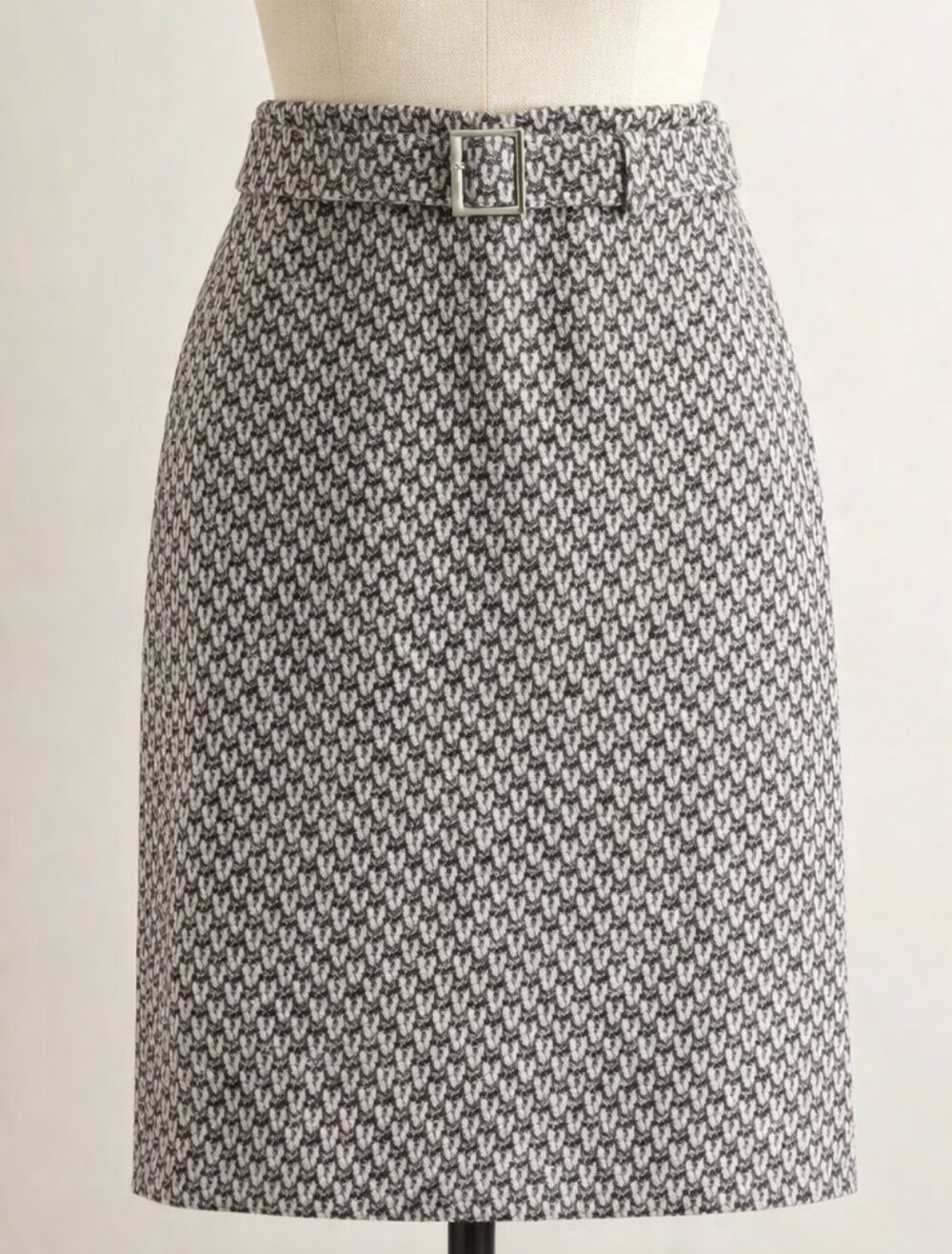 Vintage 90's Y2K EXPRESS Textured Knit Tweed Skirt Belted Black White SIZE 12